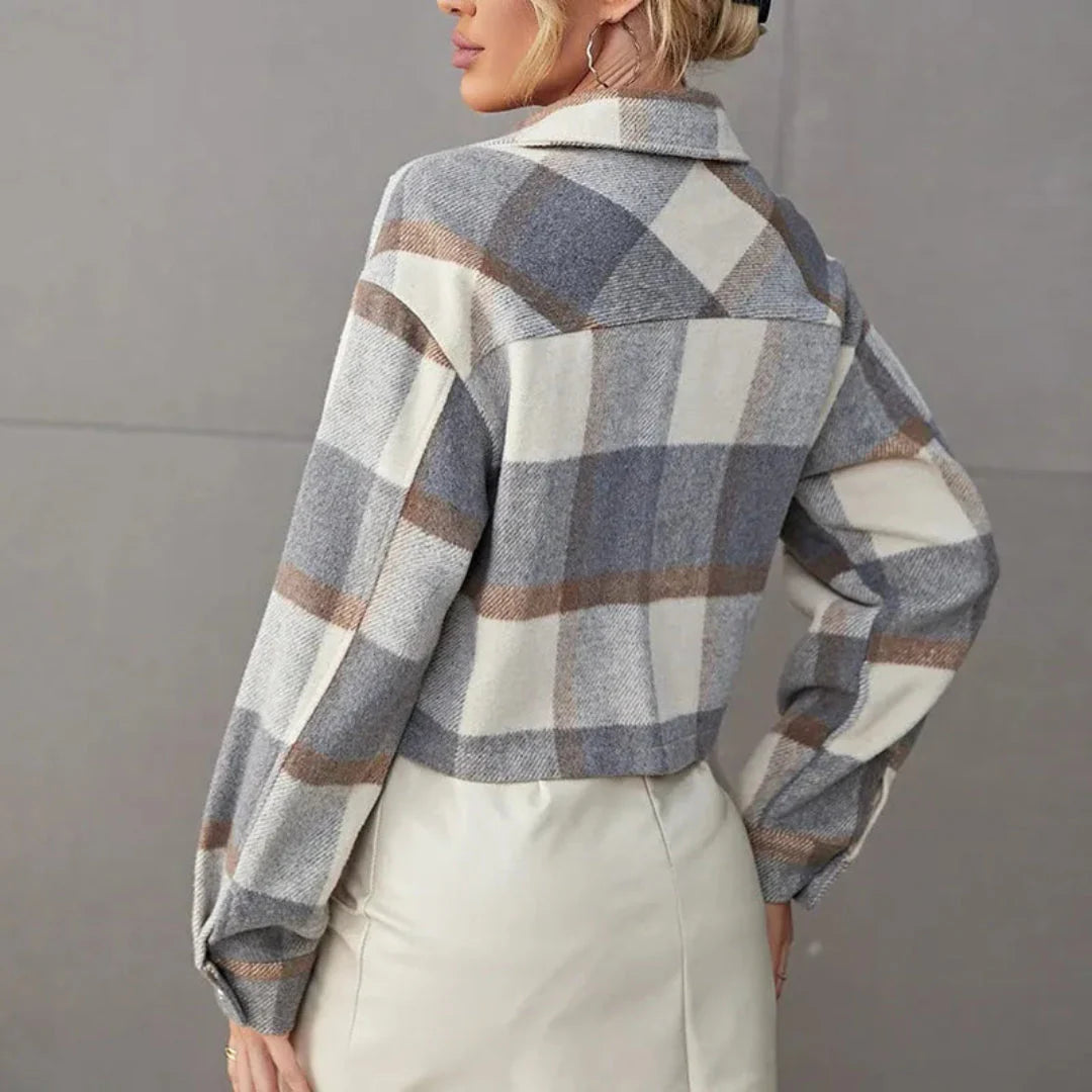 Addison Button-Up Cropped Plaid Jacket