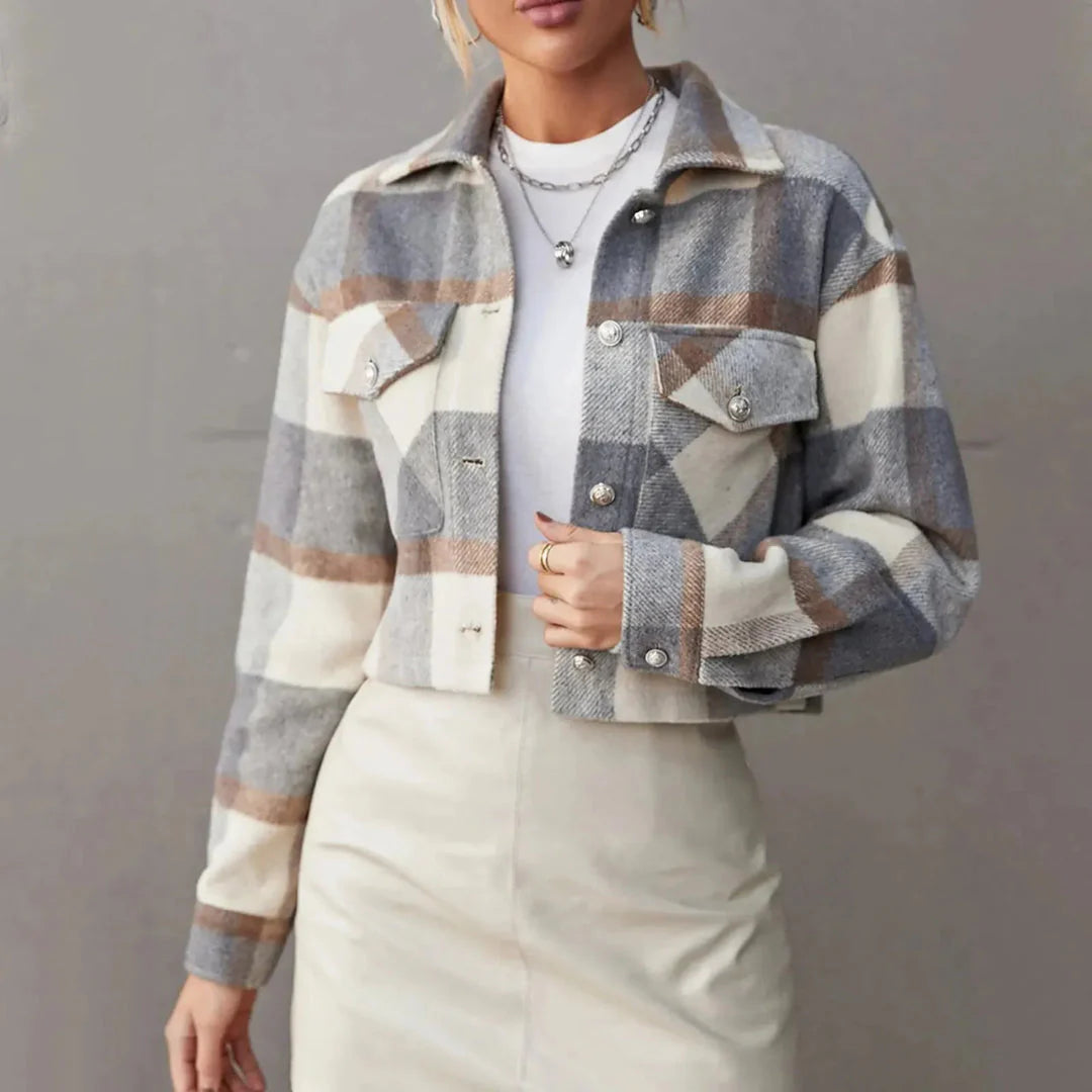 Addison Button-Up Cropped Plaid Jacket