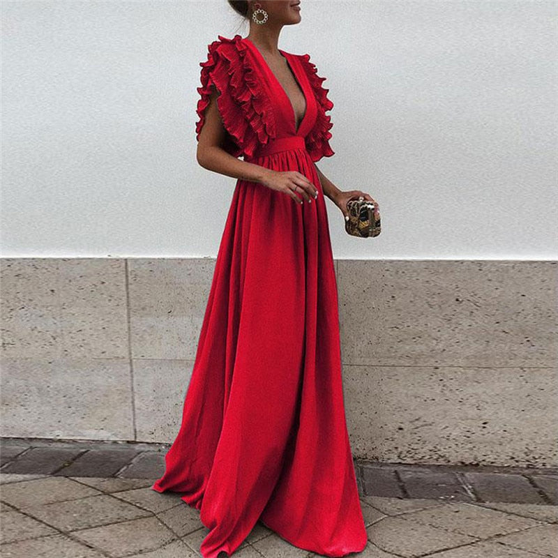 Ariella - Elegant Ruffle Sleeve Maxi Dress