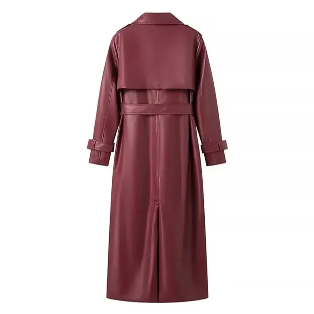 Adeline Leather Belted Coat