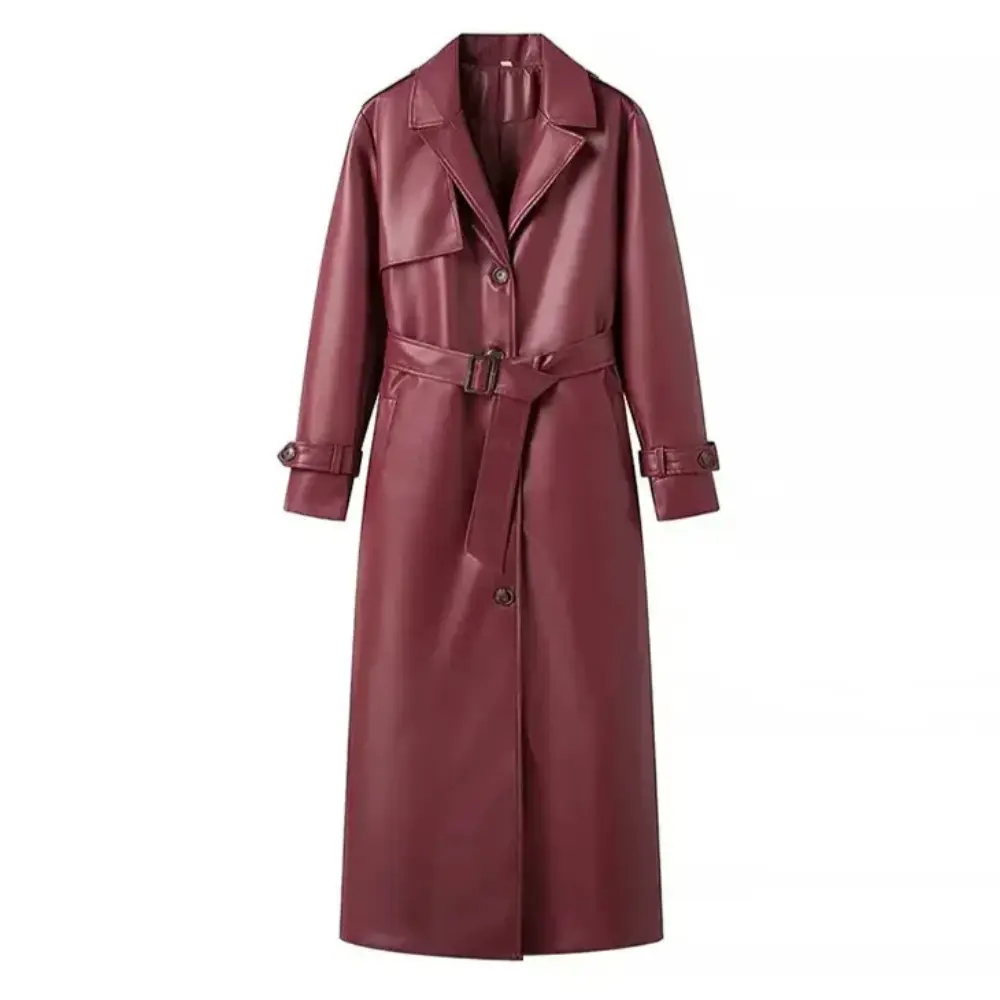 Adeline Leather Belted Coat